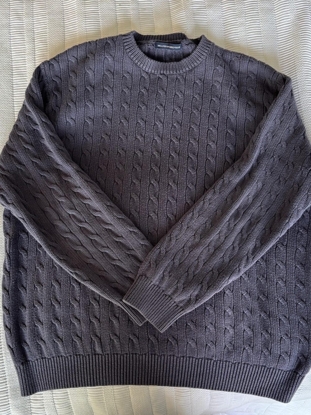 oversized cable knit crewneck sweater faded navy